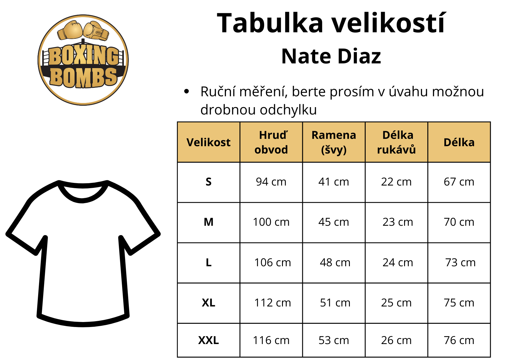 tabulky velikostí Nate Diaz Triko